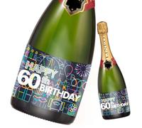 2pcs Birthday Bottle Label; Happy Birthday Label for Champagne and Wine Bottles, self-Adhesive; Birthday Gift for Men & Women (14.8 x 10.5 cm) (60th Birthday)