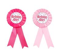 2PCS Birthday Girl Badge, Pink Award Ribbon Flower Badge Birthday Girl Decorations Party Supplies for Girls