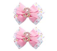 2Pcs Birthday Hair Bow for Baby Girls 2 3 4 5 6 7 Years Sprinkle Decorations Confetti Ice Cream Party Pink Pigtail Hair Accessories for Three 3rd Third Birthday