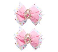2Pcs Birthday Hair Bow for Baby Girls 2 3 4 5 6 7 Years Sprinkle Decorations Confetti Ice Cream Party Pink Pigtail Hair Accessories for Six 6th Birthday