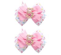 2Pcs Birthday Hair Bow for Baby Girls 2 3 4 5 6 7 Years Sprinkle Decorations Confetti Ice Cream Party Pink Pigtail Hair Accessories for Five 5th Birthday