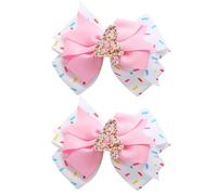 2Pcs Birthday Hair Bow for Baby Girls 2 3 4 5 6 7 Years Sprinkle Decorations Confetti Ice Cream Party Pink Pigtail Hair Accessories for Four 4th Birthday