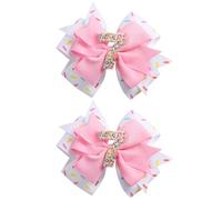 2Pcs Birthday Hair Bow for Baby Girls 2 3 4 5 6 7 Years Sprinkle Decorations Confetti Ice Cream Party Pink Pigtail Hair Accessories for Seven 7th Birthday