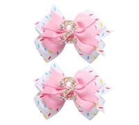 2Pcs Birthday Hair Bow for Baby Girls 2 3 4 5 6 7 Years Sprinkle Decorations Confetti Ice Cream Party Pink Pigtail Hair Accessories for Two 2nd Second Birthday