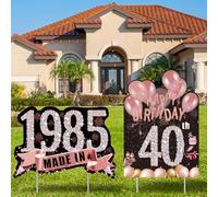 2pcs Birthday Yard Signs,40th Birthday Decorations for Women Rose Gold Happy 40 Sign Made in 1985 Lawn Party Supplies With Stakes Weatherproof Outdoor Forty Years Old Yard Garden Decorations