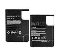 2PCS BL-5C Battery 3.7V 1580mAh Rechargeable Battery for Nokia 1100 1101 1112 1208 1209 3100 3120 3650 6230 6600 N70 N72 and DIGITRADIO 1/2, TECHNIRADIO 6/RDR