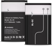 2Pcs BL-5C Battery, 3000mAh High Capacity Battery for Nokia 1100, 1110, 1200, 1208,1209,1280, 1600, 2600, 2700, 3100, 3110, 3120, 3555, 3650, 6230i, n70, n72