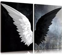 2pcs Black And White Wings Canvas Wall Art Modern Pictures Guardian Posters Prints Paintings for Living Room Decoration 80x120cmx2 Frameless