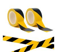 2Pcs Black and Yellow Hazard Warning Tape 50mm x 33m Barrier Tape Outdoor Safety Caution Tape Strong Self Adhesive Waterproof Duct Tape Warehouse Zoning Delimit Marker Wear Resistant