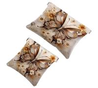 2Pcs Black Background Art Butterfly-1706 Pocket Cosmetic Bag for Purses, Waterproof Makeup Bag Cosmetic Pouch, Portable No Zipper Makeup Bag, Multicolor 08, A：7.1x5.8in/18x14.8cm，B:4.7x4.5in/12x11.5cm