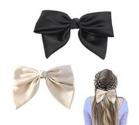 2pcs Black Beige Hair Bows, Satin Bow Hair Clips, French Large Hair Bows Spring Hairclips Back of the Head Hair Barrettes Christmas Hair Accessories Gifts for Women