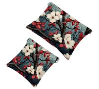 2Pcs Black Birds and Red Flowers-1409 Pocket Cosmetic Bag for Purses, Waterproof Makeup Bag Cosmetic Pouch, Portable No Zipper Makeup Bag, Multicolor 07, A：7.1x5.8in/18x14.8cm，B:4.7x4.5in/12x11.5cm