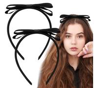 2PCS Black Bow Headband for Women,Alice Band Royal and Sporting Celebrations Days,Black Bowknot Headbands for Christmas World Book Day Birthday Party Costume Daily Decor