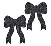 2PCS Black Bow Iron On Patches, Glitter Iron On Patches, Bowknot Embroidered Applique, Cute Sequin Applique, Sew On Fabric Patch for Clothing, Backpacks, Hats, Jackets, Jeans and Shirts