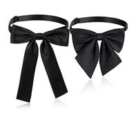 2PCS Black Bow Ties Western for Men Women, Solid Color Bowtie Colonel Satin Ribbon Bow Tie Cowboy String Ties Adjustable Bolo Tie for School Uniform Shirt Party Wedding Cosplay (2, Black)