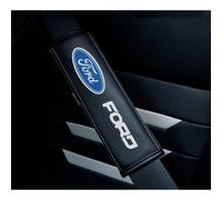 2pcs Black Car Seat Belt Real-Leather Shoulder Pads Cushion For Ford Logo