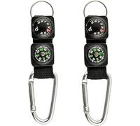 2Pcs Black Carabiner Key Chain Compass Thermometer Metal Camping Outdoor Gadgets Hiking Survival to Multifunctional Mountaineering Sports Outdoor Recreation Accessories