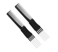 2pcs Black Carbon Lift Teasing Combs, Teasing Combs with Metal Prong Double-Head Hair Pick Comb Fork Comb Tool for Women Hair Styling Salon for Thick Thin Fine Hair Fluffing and Styling Hair
