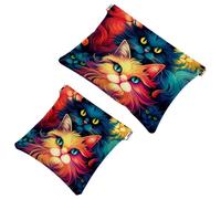 2Pcs Black Cat-1640 Pocket Cosmetic Bag for Purses, Waterproof Makeup Bag Cosmetic Pouch, Portable No Zipper Makeup Bag, Multicolor 03, A：7.1x5.8in/18x14.8cm，B:4.7x4.5in/12x11.5cm