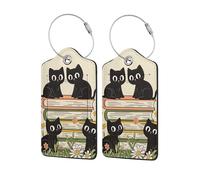2Pcs Black Cat Book Luggage Tags Privacy Cover ID Label with Stainless Steel Loop and Address Card, Funny Baggage Tag for Men Women Travel Bag Suitcase