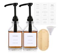2PCS Black Coffee Syrup Dispenser 500ml/ 16.9oz, Square Syrup Dispenser with Single Pump, 500ml Syrup Dispensers Bottle with Labels and Funnel&Tray for Home, Kitchen Coffee Bar Accessories(Black)