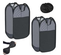 2PCS Black Collapsible Washing Basket, Mesh Folding Laundry Basket, 75L Large Washing Basket Collapsible, Pop Up Laundry Basket Bin with Side Pocket for Bedroom and Bathroom Clothes Tidy Storage