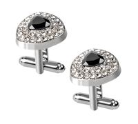2PCS Black Crystal White Rhinestones Heart Cufflinks Fashion Cuff Links Tuxedo Studs for Men Women Classic Wedding Party Groom Business Shirt Black Suit Cuff Links Elegant Gift
