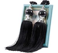 2PCS Black Curtain Tassel Tiebacks Crystal Beaded Fringe Rope Tassel Tie Backs Pair Curtain Holdbacks Liner Ties for Drapery Window Door Decorations