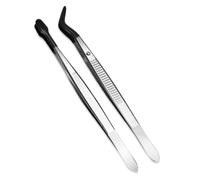 2PCS Black Curved Tip Tweezers with Rubber Tips, Stainless Steel Gem Stamp Tweezers for Bead Crafts, Jewelry Making and Hobby Projects