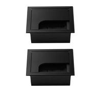 2Pcs Black Desk Cable Grommets 80x80MM, Desk Plug Hole Cover, Computer Desk Metal Cable Hole, Aluminum Alloy Rectangle Cable Hole Cover for Desktop Cable Organizer