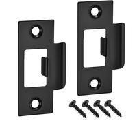 2pcs Black Door Strike Plate,Stainless Steel Door Latch Plate,Standard Tubular Latch Replacement 70mm X 40.3mm for Door Frame Door Jamb Standard Strike Plates with Repair Screwings
