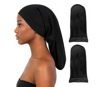 2Pcs Black Dreadlock Cap, Long Dreadlock Bonnet Stretchy for Men Women | Soft stretchy hair sleeves for locs protect dreadlocks while sleeping, perfect daily dreadlock accessories for men and women.