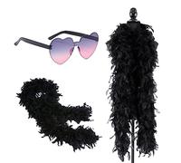 2pcs Black Feather Boas & Heart Rimless Sunglasses Set, 6.6ft/2M Natural Turkey Feathers Scarf 80g Fluffy Feather Boa Fancy Dress for Girls Women Dancing Party Halloween Xmas Party Costume
