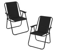 2Pcs Black Folding Deck Chairs