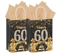 2Pcs Black Gold 60th Birthday Gift Bag with Tissue Paper - 60th Birthday Wrapping Paper Bags for 60 Year Old Present, B-irthday Party Supplies for Men & Women (22cm x 15.7cm x 8cm