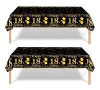 2Pcs Black Gold Happy 18th Birthday Party Table Cloth,137*274cm Plastic Table Decorations for Boys & Girls, Disposable Tablecover for Him & Her Birthday Gifts Party