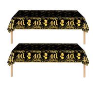 2Pcs Black Gold Happy 40th Birthday Table Cloth Cover Party for Men,Women,Him,Her,137*274cm 40th Birthday Table Decorations,Rectangular Plastic Tablecloth for 40th Birthday Party Supplies Decorations