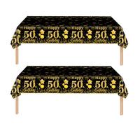 2Pcs Black Gold Happy 50th Birthday Table Cloth Cover Party for Men,Women,Him,Her,137*274cm 50th Birthday Table Decorations,Rectangular Plastic Tablecloth for 50th Birthday Party Supplies Decorations