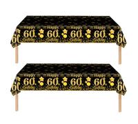 2pcs Black Gold Happy 60th Birthday Table Cloth Cover Party for Men,Women,Him,Her,137*274cm 60th Birthday Table Decorations,Rectangular Plastic Tablecloth for 60th Birthday Party Supplies Decorations