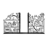 2Pcs Black Iron Book Ends for Shelves, Sturdy Metal Bookends, Stylish Decorative Bookend, Unique Dragon Bookends for Bookworms Home Office & Bookshelf Storage