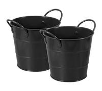 2pcs Black Iron Desk Waste Bin with Handle for Brushes and Stationery | Modern Minimalist Metal Finish, Space-saving Dual-use Container, Decorative Bucket for Vanity or Bedroom