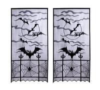 2pcs Black Lace Halloween Door Decorations Window Curtains, Black Net Curtains for Windows,Spider Web Bats Door Curtain Panel Decor for Spooky Halloween Holiday Party Decoration, 40 x 84 Inch