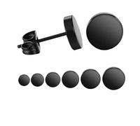 2Pcs Black Men's bell Punk Crystal Stainless Steel Ear Studs Earrings Gift-12 mm