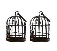 2Pcs Black Miniature Doll House Birdcage Ornament Model Home Desktop Decor Gift, Mini Miniature Doll Fairy Garden Ornaments Shelf Home Micro Landscape Decor House Furniture and Accessories