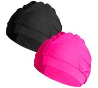 2pcs Black & Rose Flower Cloth Swim Caps for Women, Fabric Durable Non-Waterproof Elastic Swimming Pool Cap Bathing Cap for Long Hair