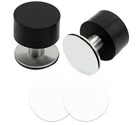 2pcs Black Self Adhesive Stainless Steel Rubber Door Stops with Strong Sticky Adhesive, 2 Extra Stickers, Sound Dampening Heavy Duty Top Door Stops