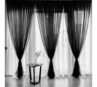2Pcs Black Sheer Curtains 270Cm Long 100Cm,gauzy Airy Light Filtering Curtain, Voile Home Decor Drapes With Dual Rod Pocket