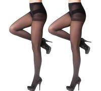 2Pcs Black Sheer Tights, Womens Sheer Black Tights, Rip-Resistant & Strong Control Top for Everyday & Formal Wear (One Size, Suitable for those weighing under 75kg or with a waist of 24-80cm.)