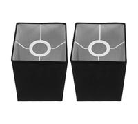 2pcs Black Square Fabric Lampshade for E27 Table and Desk Lamps | Textured Fabric and Iron Build, 4cm Hole Diameter, Warm Diffusion for Renters and Office Workers