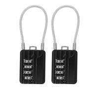 2pcs Black Steel Cable Combination Padlock for Luggage, Keyless | 4-digit Wheel, Anti-jamming and Prying Resistance, PVC Wrapped Zinc Alloy Body for Gym Lockers